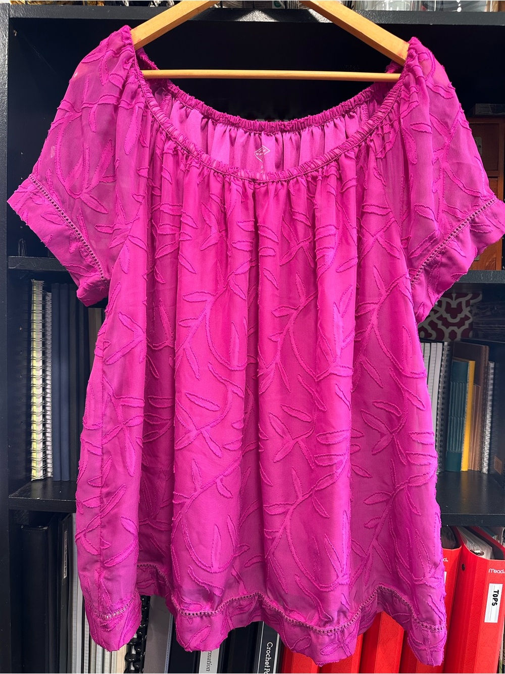 St. John's Bay Fuchsia Off-Shoulder Embroidered Blouse